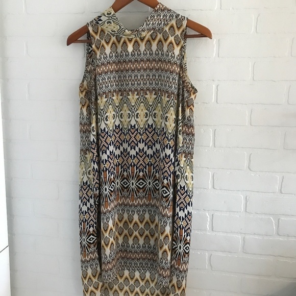 Mini Dress retro art deco print Swing Shift dress flowy Lightweight M - Picture 1 of 15